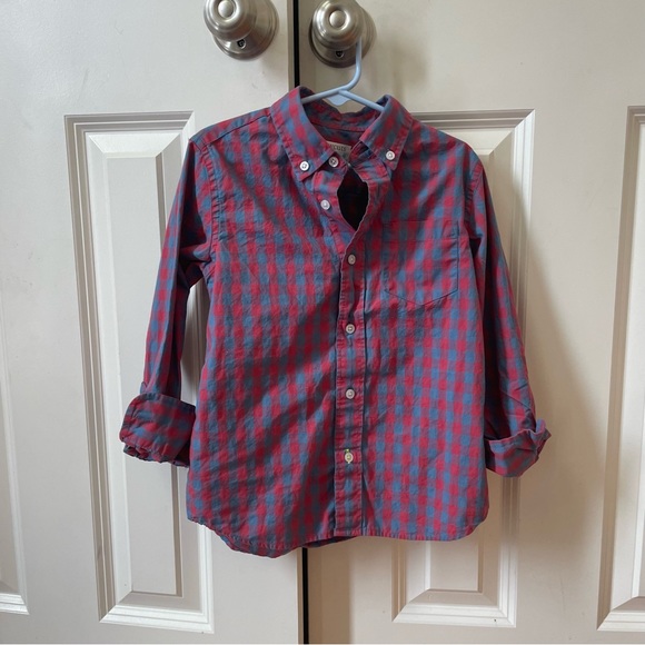 JCrew / Crewcuts boys size 4-5 button down shirt. Mauve/blue check print. - Picture 2 of 4